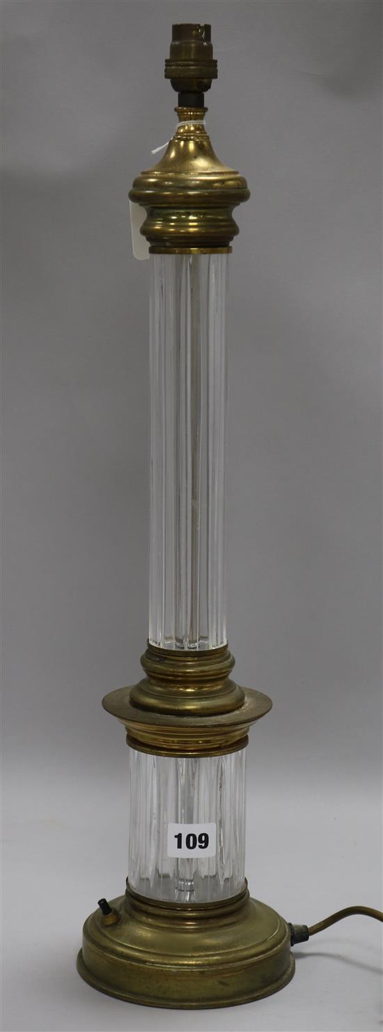 A brass and glass table lamp height 30cm